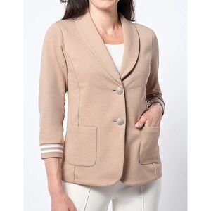 Susan Graver Weekend Marina Knit 3/4 Sleeve Blazer Rib Knit Cuffs - Taupe - L